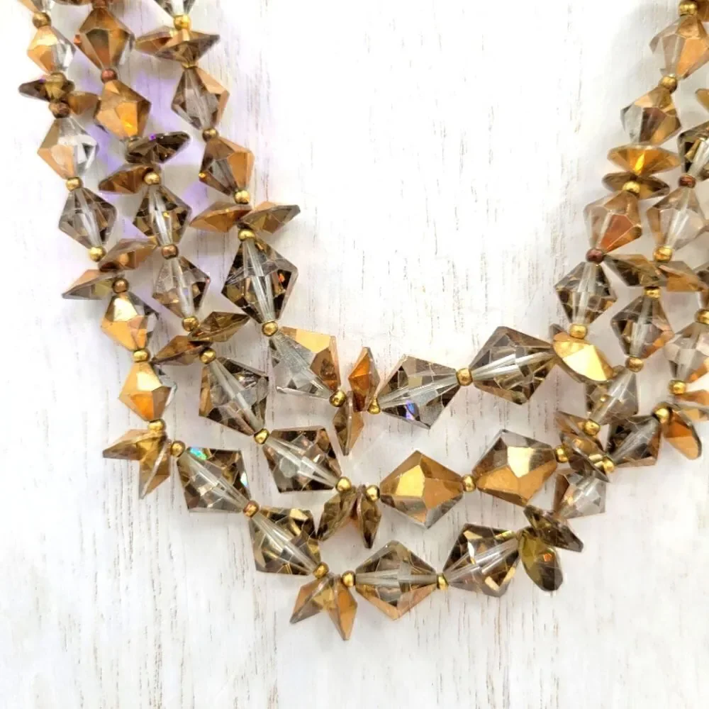 Vintage Gold Flashed Multi Strand Crystal Necklace - Picture 4 of 9